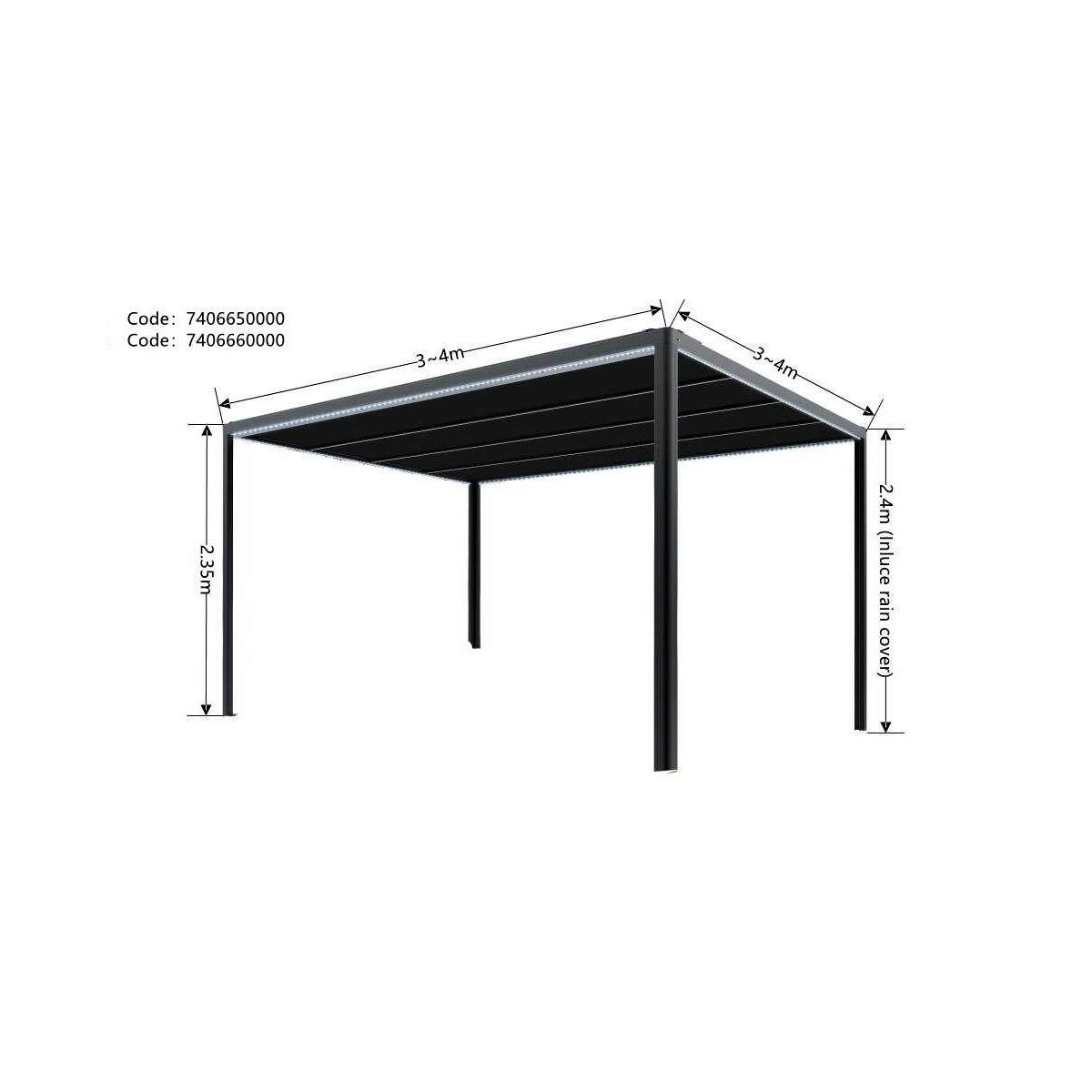 Gazebo Pergola Alluminio Milwaukee Nerocon Telo Elettrico M3x3h2,3 | Vacchetti