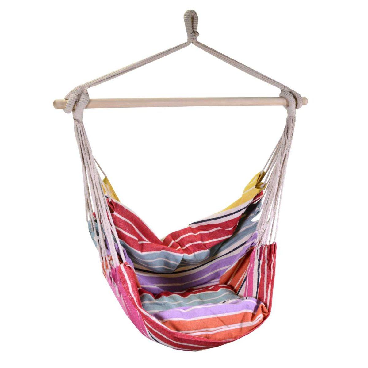 Sedia Dondolo Tessuto Righe Multicolor con Cuscino cm.130h100 | Vacchetti