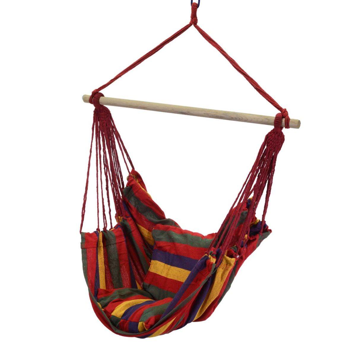 Sedia Dondolo Tessuto Righe Rosso Verdee Blu con 2 Cuscini cm.100x130 | Vacchetti