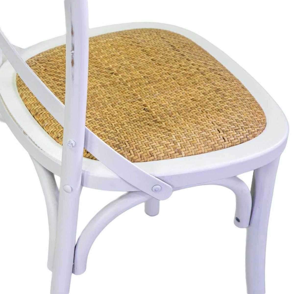 Sedia Legno Cross Bianco Antico Seduta Intreccio cm.51x55h46,5/89 | Vacchetti