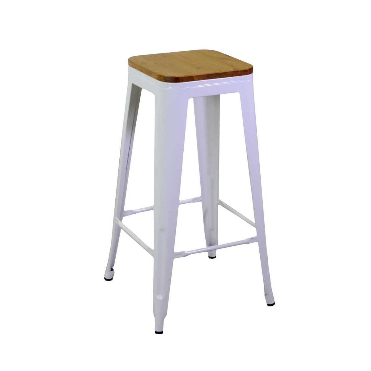 Sgabello Ferro New Bristol Bianco Antico Seduta Legno cm.42x42h76 | Vacchetti