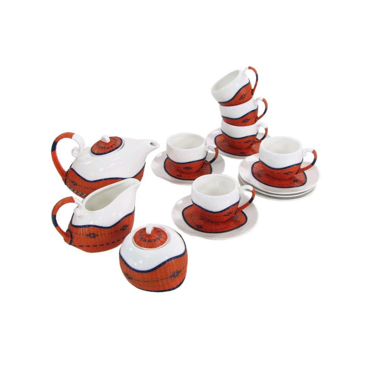 Tazza The con Teiera e Lattiera 9pz.decoro Bambu' Arancione | Vacchetti