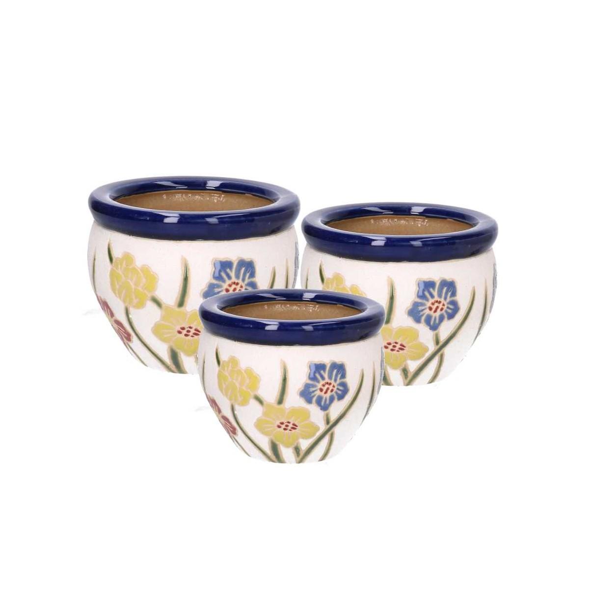 Coprivaso Ceramica Set pz.3 Bianco con Fiori cm.ÃƒÂ˜30h21 | Vacchetti