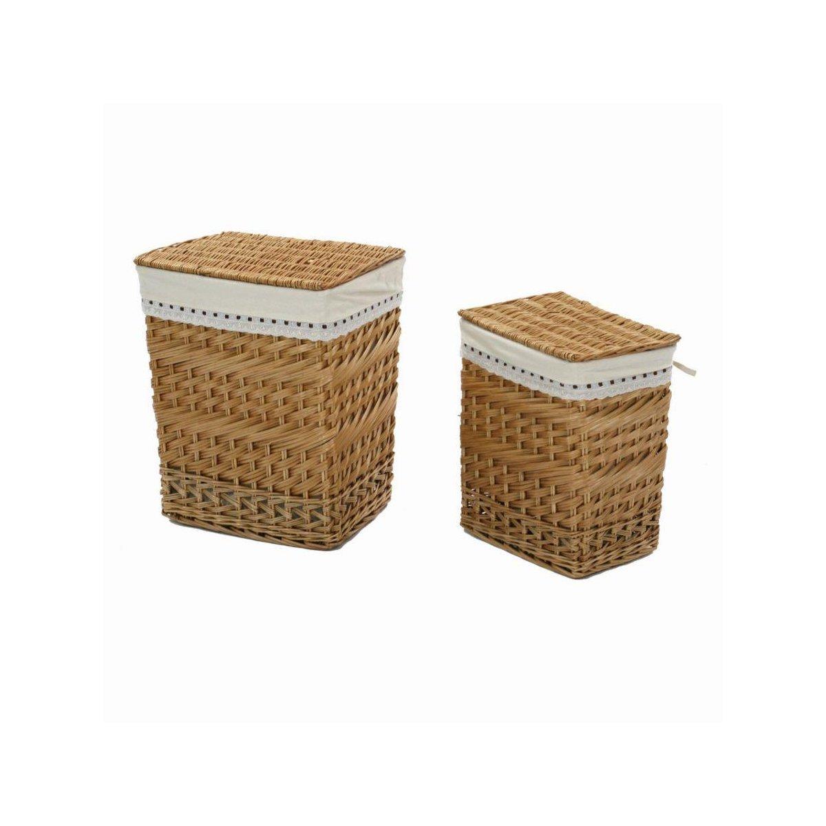 Cestone Vimini Rettangolare Set pz.2 Fodera con Pizzo cm.46x33h56 | Vacchetti