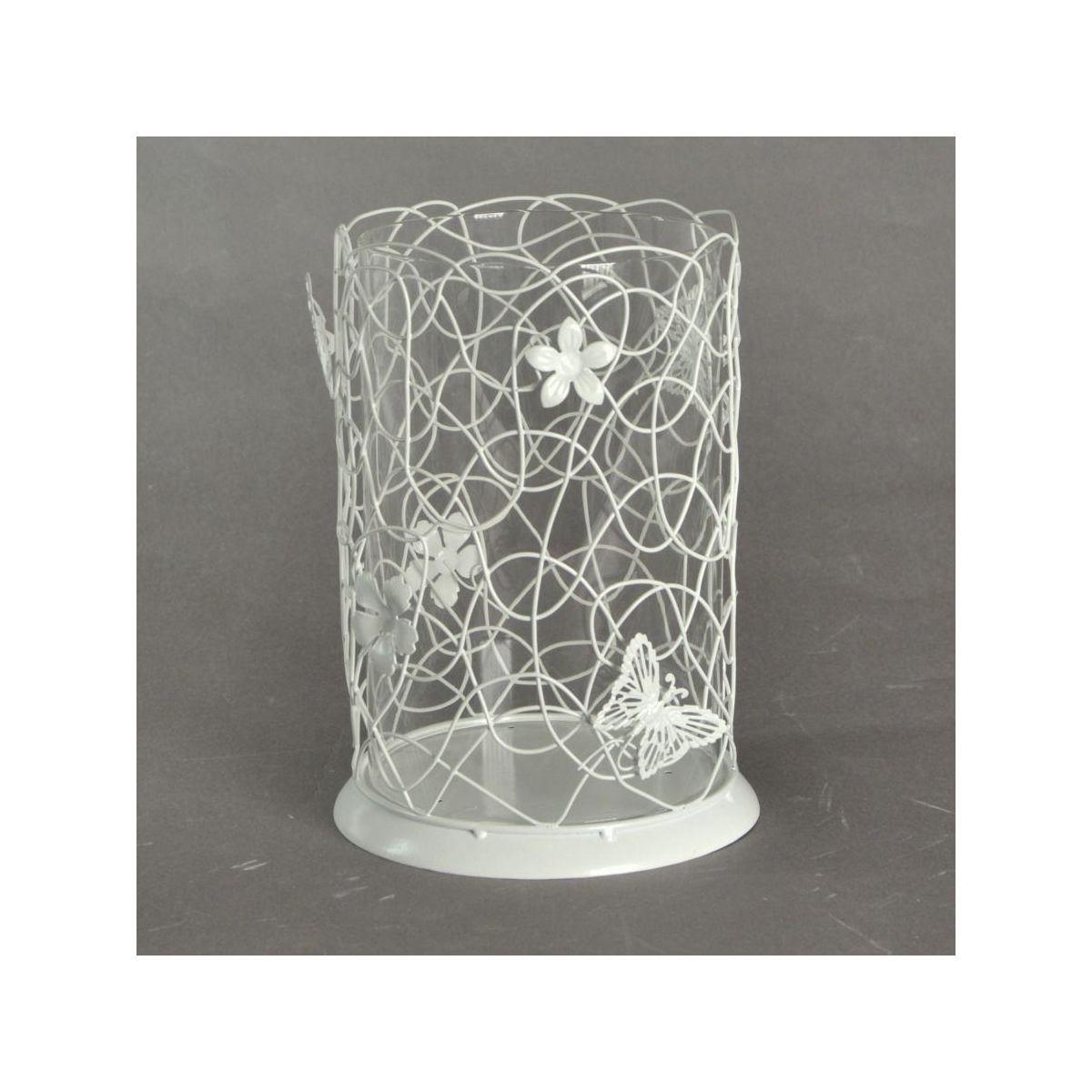 Portacandele Metallo Bianco con Farfalle Grande cm.13x13h20 | Vacchetti