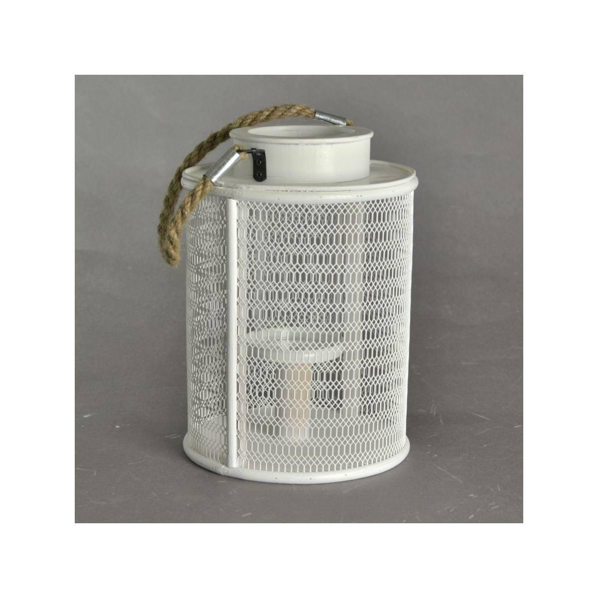 Portacandele Legno Bianco con Manico Corda Grande cm.15,5x15,5h23 | Vacchetti