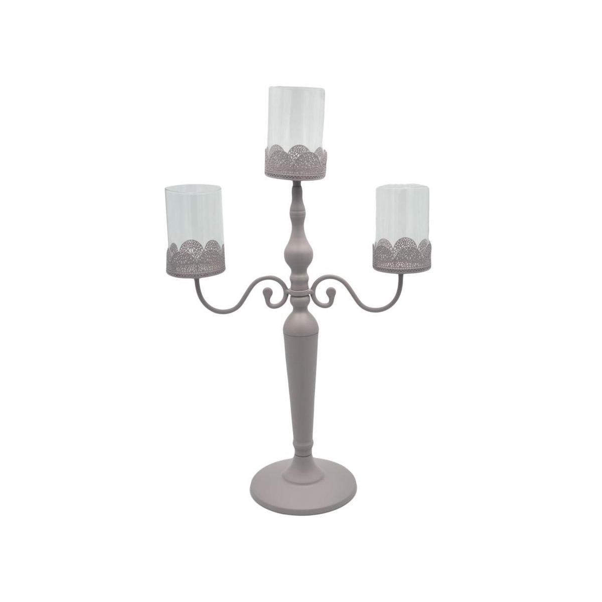Portacandele Candelabro Metallo Tortora 3 Posti con Vetro cm.38x17h62 | Vacchetti
