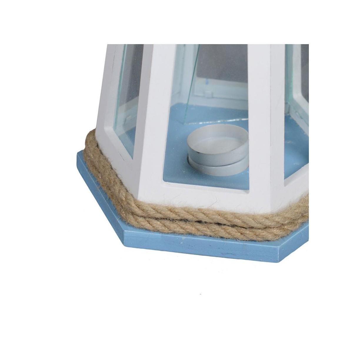 Lanterna Mare Legno Bianco/Azzurro Farocm.21,5x21,5h41,5 | Vacchetti