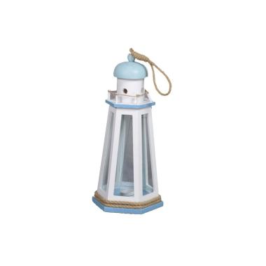 Lanterna Mare Legno Bianco/Azzurro Farocm.21,5X21,5H41,5