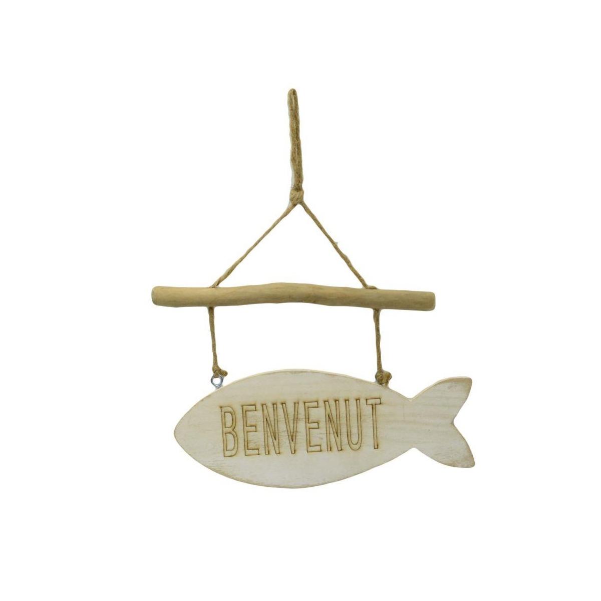 Targhetta Mare Legno Bianco Benvenuti Pesce cm.31x20,5x2 | Vacchetti
