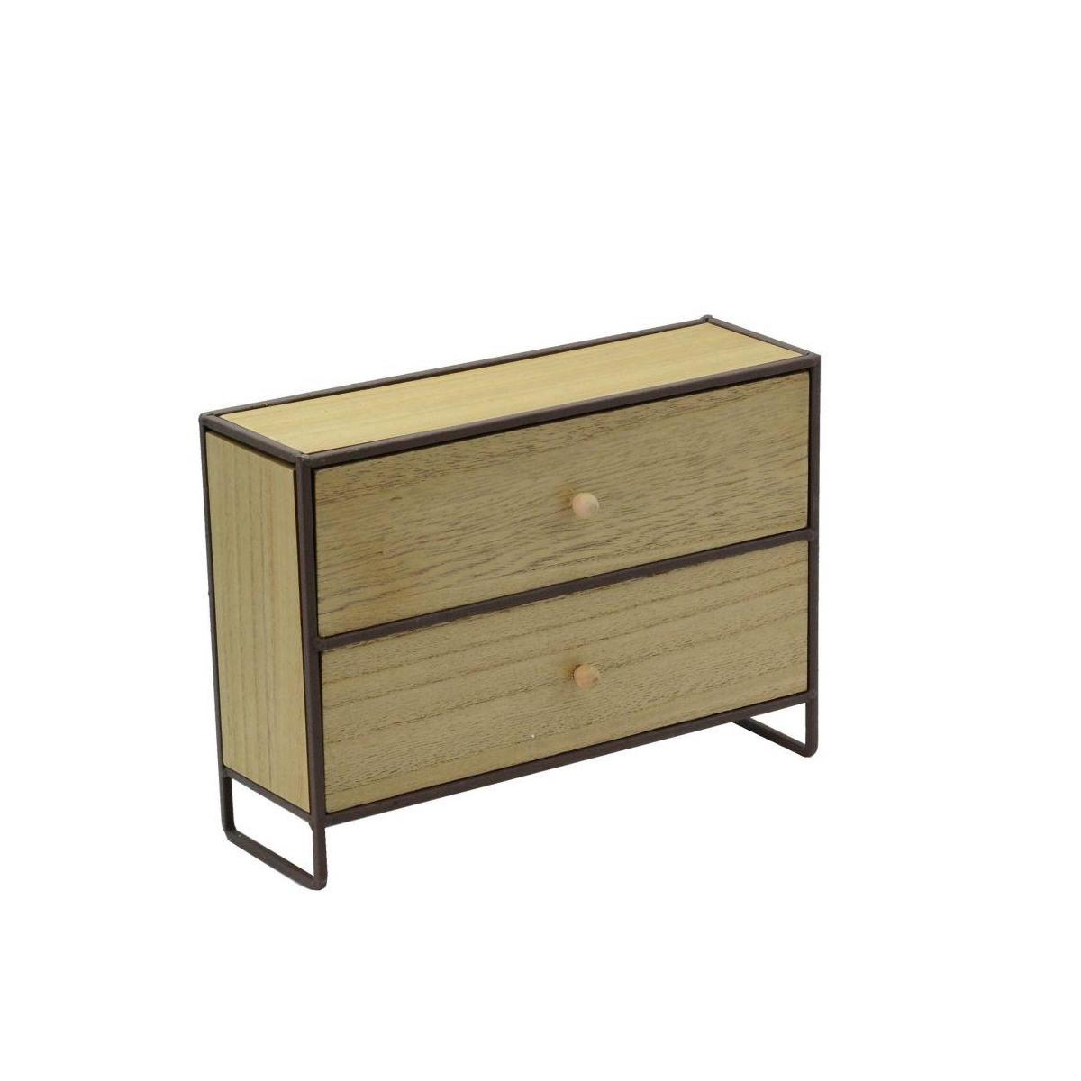 Portatutto Legno e Metallo Marrone Arrugginito 2 Cassetti cm.29x10h21 | Vacchetti