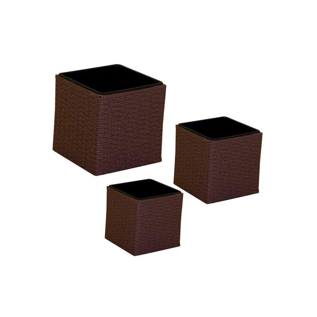 Portavaso Polyrattan Set pz.3 Noce Quadro cm.38x38h38 | Vacchetti