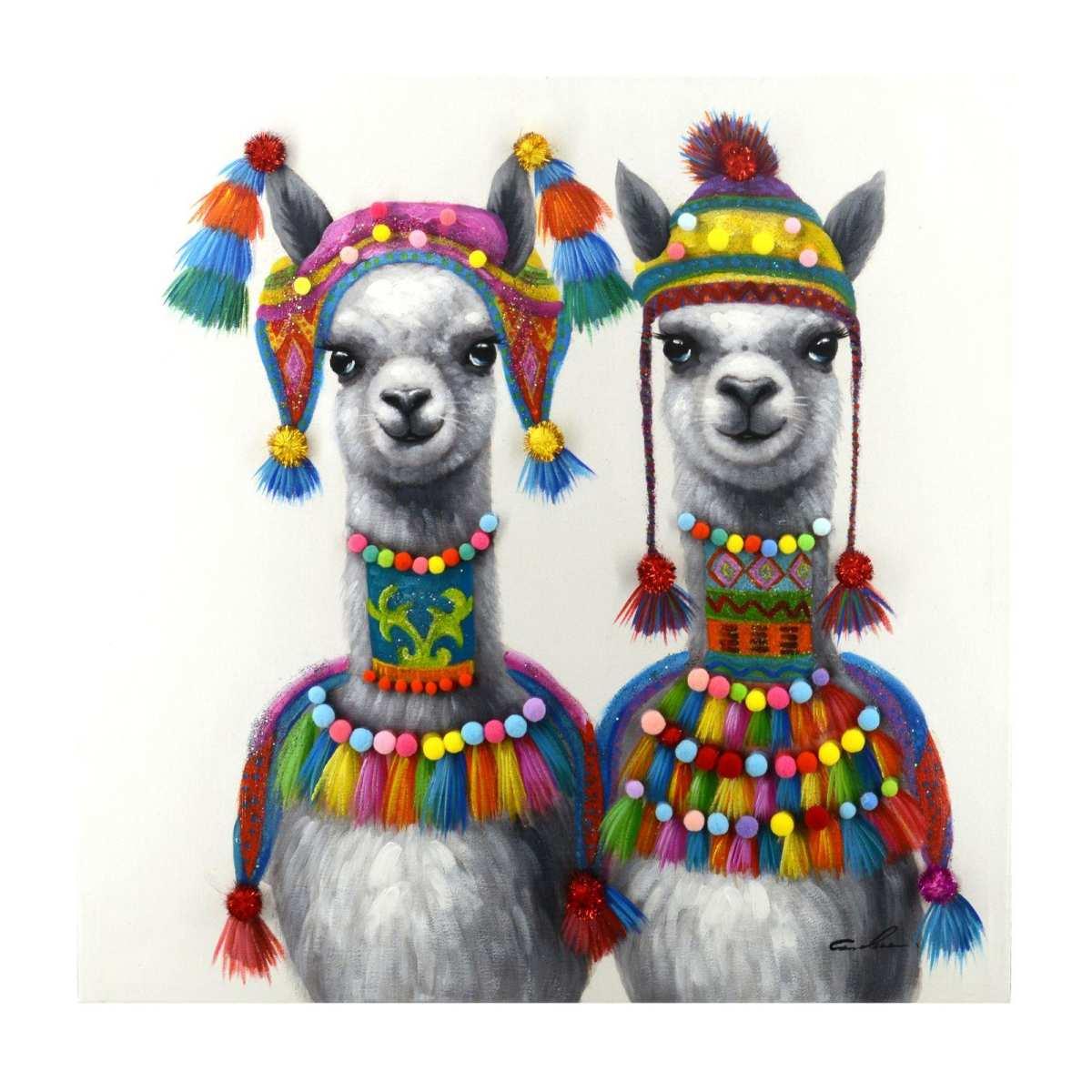 Quadro Dipinto Lama Pompon 3D cm.80x80x3,5 | Vacchetti