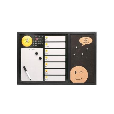 Lavagna Magnetica Emoji Con Orologio, Sughero E Pennarello Cm.60X40X1,5