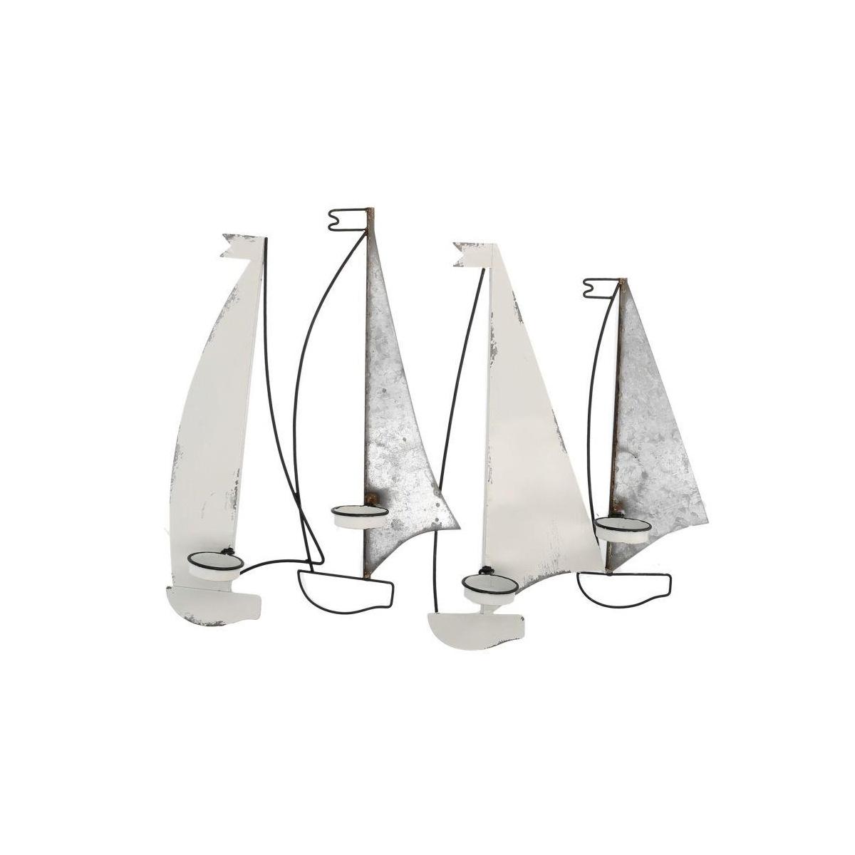 Portacandele Mare Metallo Bianco Grigiobarche 4P cm.59,7x8,3h48,3 | Vacchetti