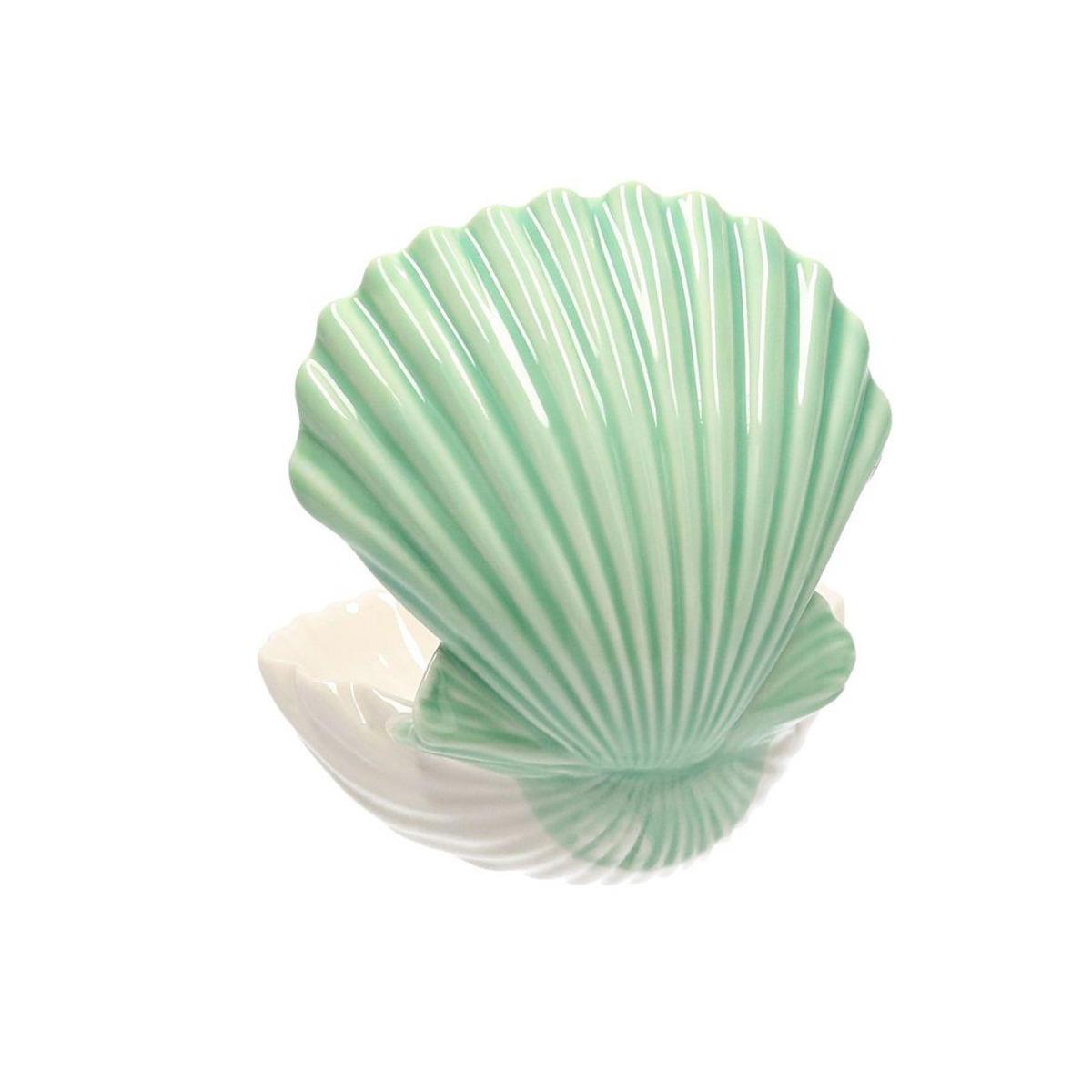 Svuotatasche Mare Ceramica Verde Acqua Bianco Conchiglia Cm.13,7X13,5H14,1