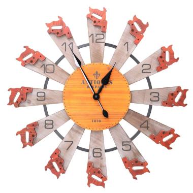 Orologio Legno Arancione Tondo Cm.Ø60,5X4,5