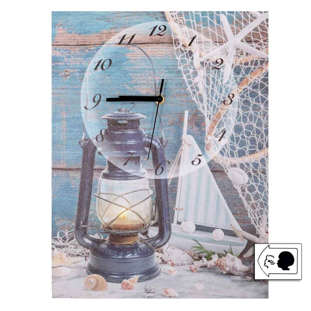 Orologio Quadro LED Mare Legno con Lanterna cm.30x40x2,2 | Vacchetti