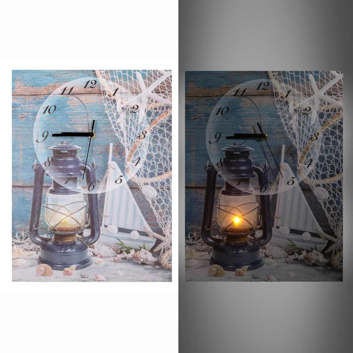 Orologio Quadro LED Mare Legno con Lanterna cm.30x40x2,2 | Vacchetti