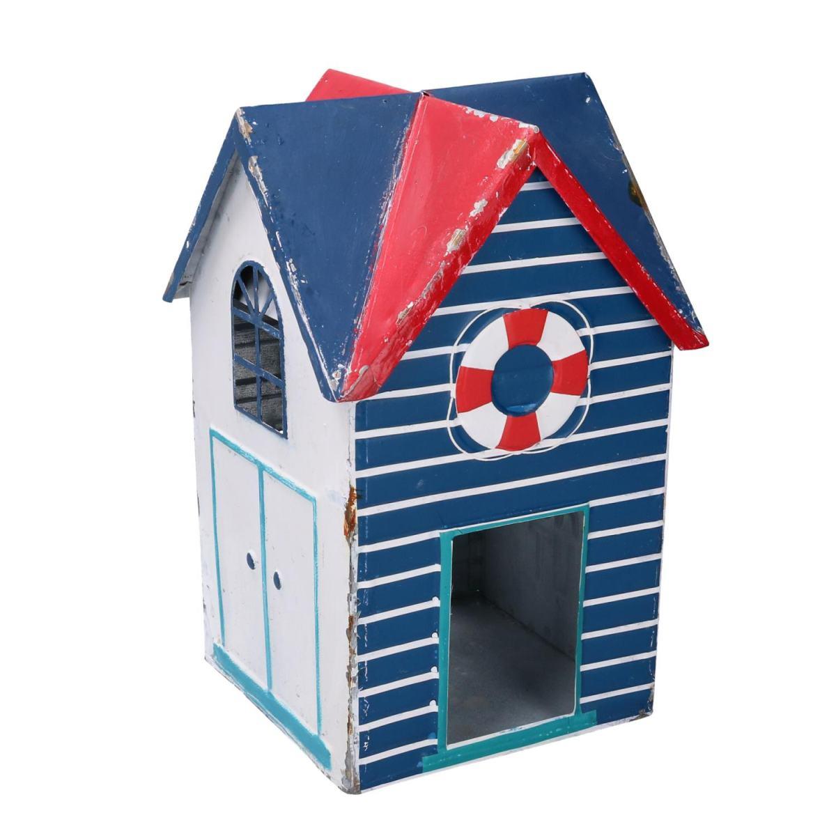 Lanterna Metallo Mare Casetta Bianco Blu Quadro cm.19x19h29 | Vacchetti