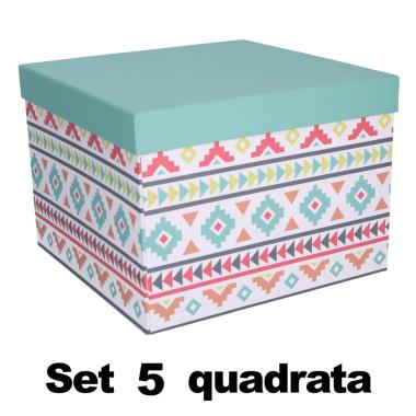 Scatola Cartone Set Pz.5 Multicolor Quadro Cm.27,7X27,7H19,3