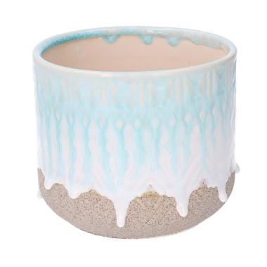 Vaso Ceramica Bianco Azzurro Tondo Cm.Ø15,5H13,5