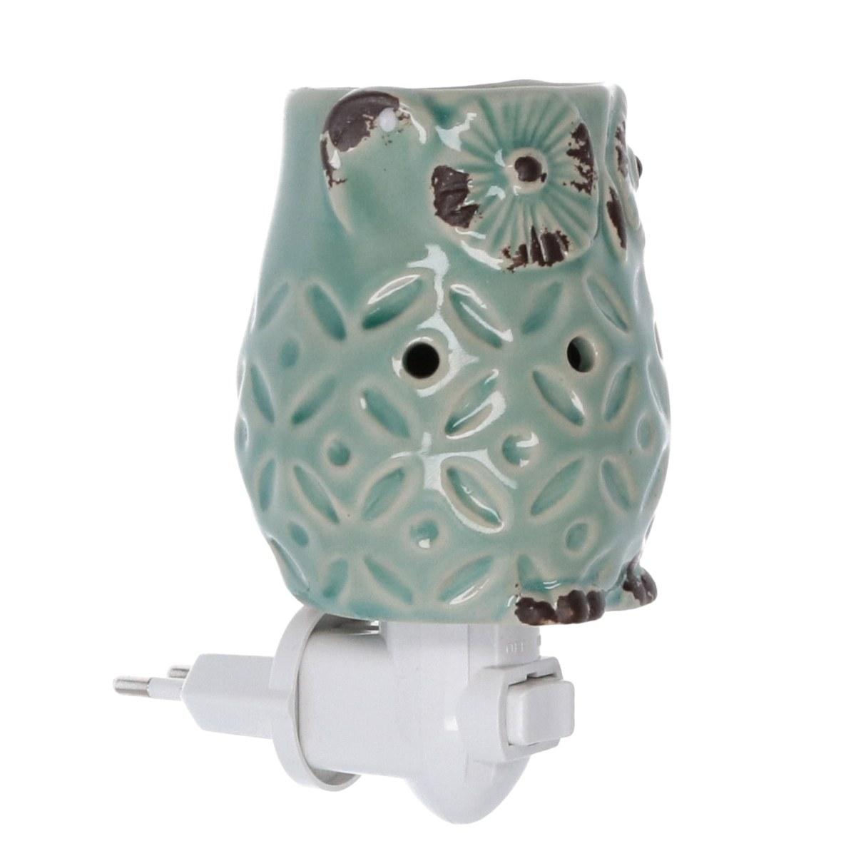 Bruciaessenze Plug Ceramica Gufo Verde Cm.7,7X10H13,4