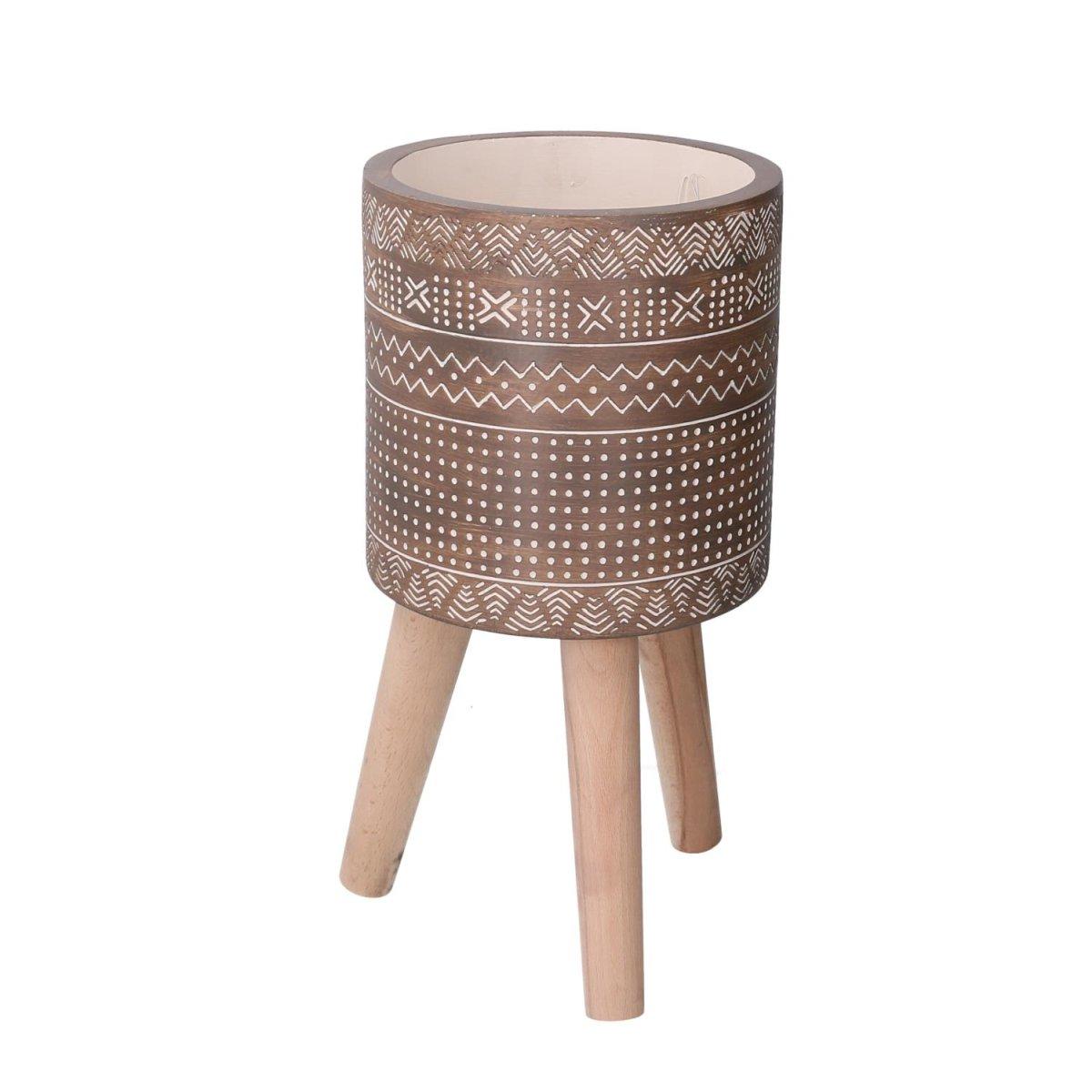 Vaso Cemento con Gambe Legno Marrone Tondo cm.Ã?21,5h22/42 | Vacchetti