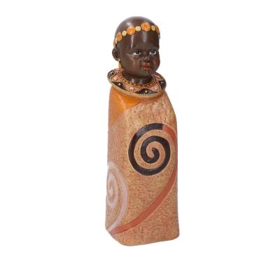 Statua Ceramica Bimbo Africa Arancione Cm.8X8H26,5