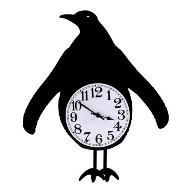 Orologio Legno Pinguino Con Pendolo Nero Cm.38X37X6