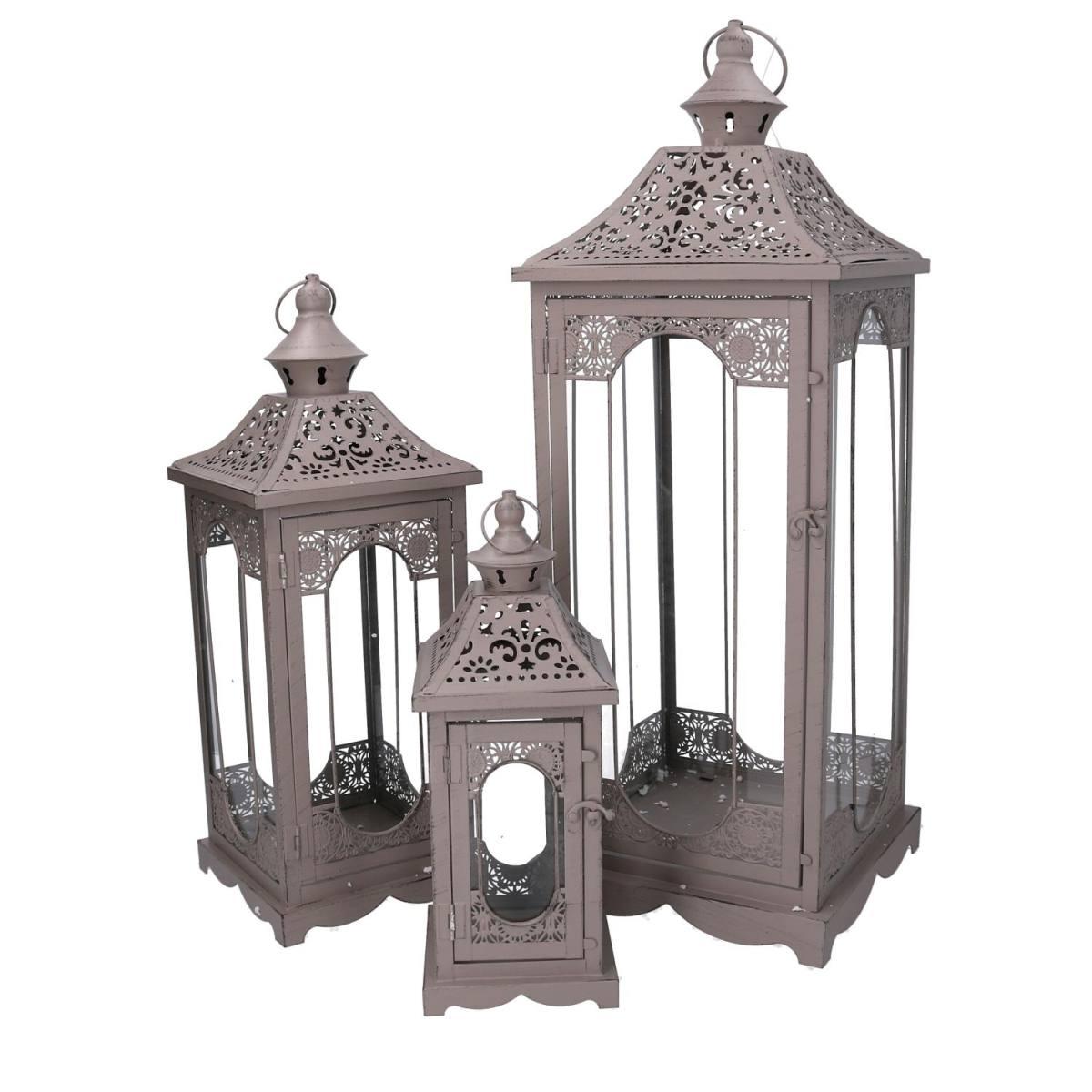 Lanterna Metallo Set pz.3 Tortora cm.24x24h67/72 | Vacchetti