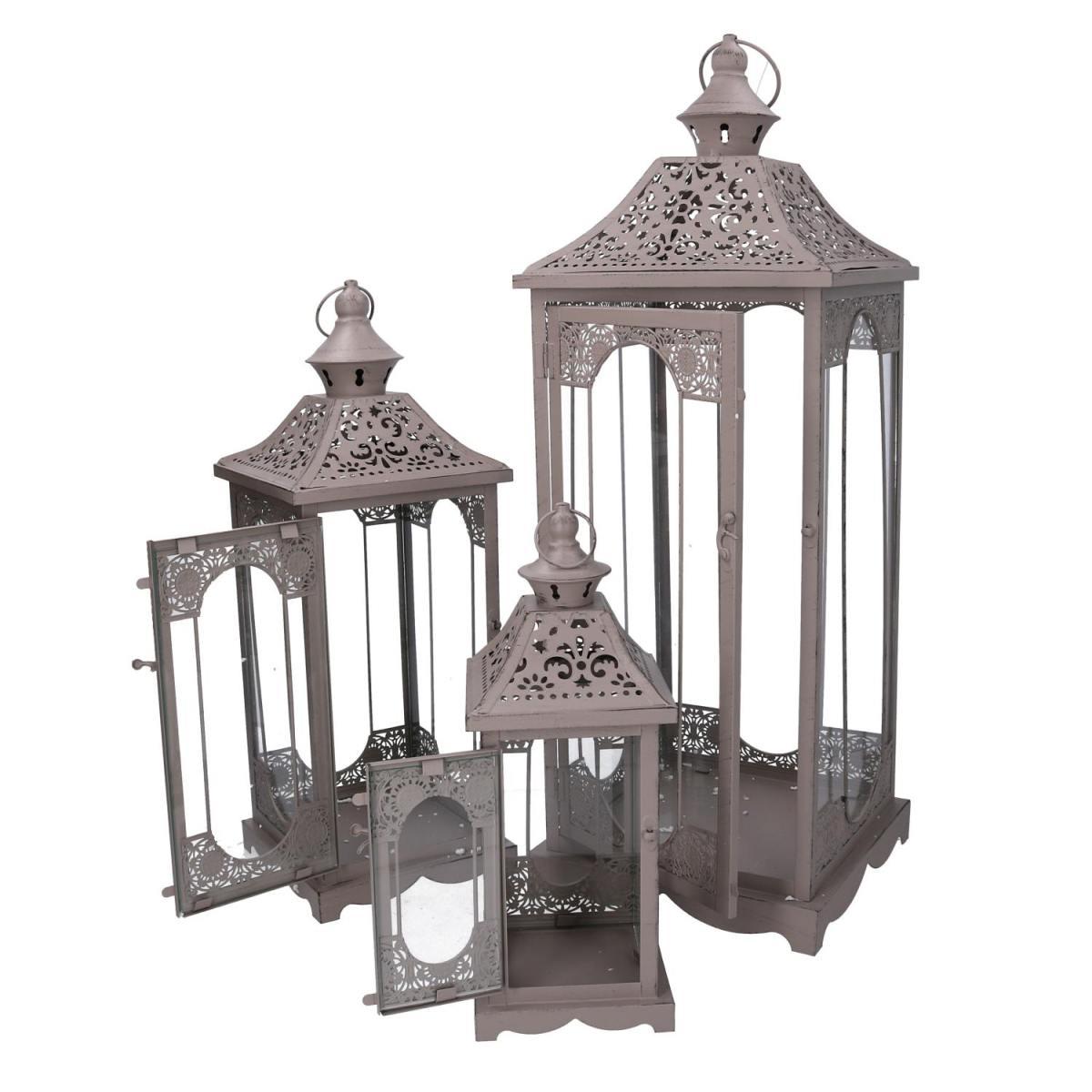 Lanterna Metallo Set pz.3 Tortora cm.24x24h67/72 | Vacchetti