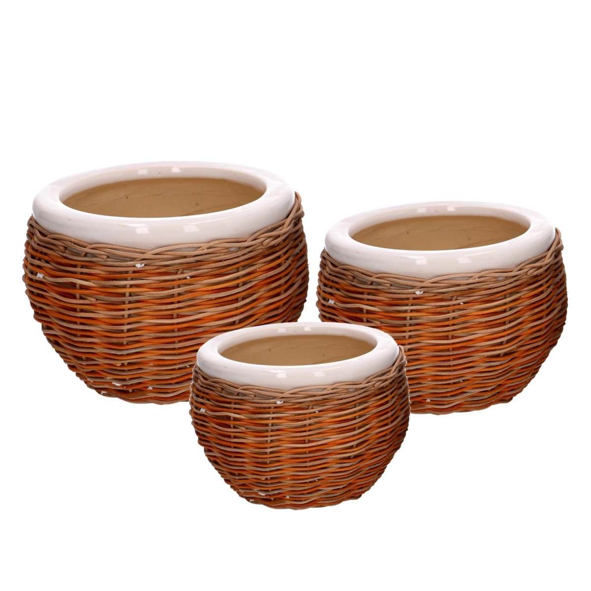 Coprivaso Ceramica Set pz.3 Bianco con Vimini cm.Ã?31h21 | Vacchetti