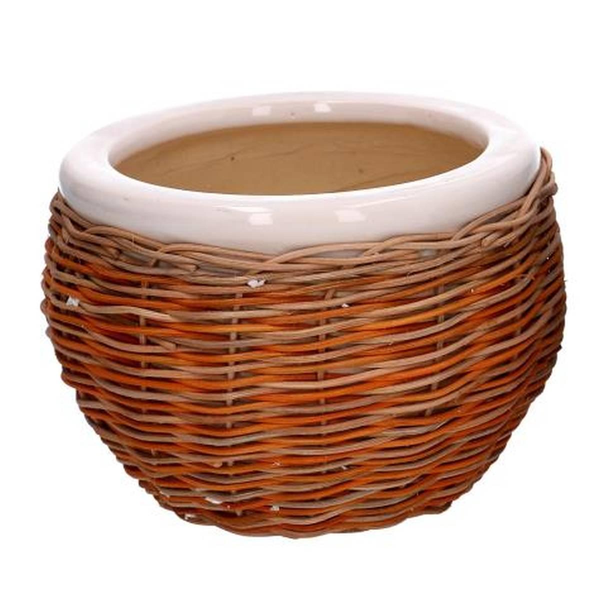 Coprivaso Ceramica Set pz.3 Bianco con Vimini cm.Ã?31h21 | Vacchetti