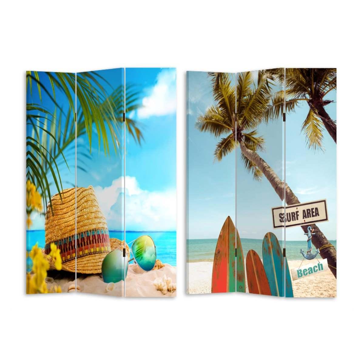 Paravento Stampa 3 Ante Mare Palme cm.120,6x2,5h180 | Vacchetti