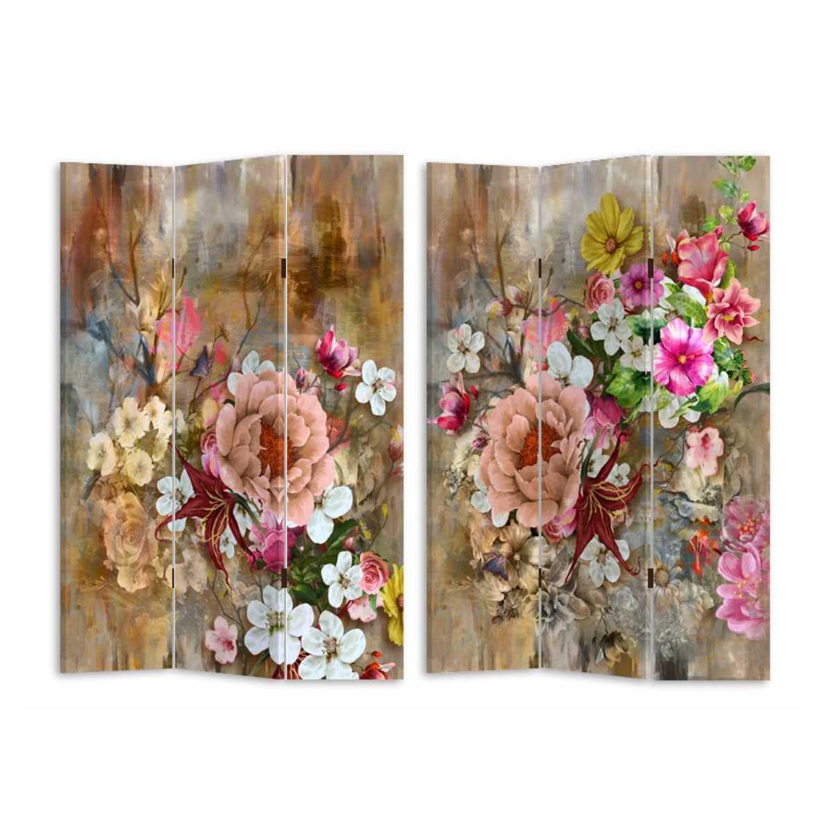 Paravento Stampa 3 Ante con Fiori Rosa cm.120,6x2,5h180 | Vacchetti