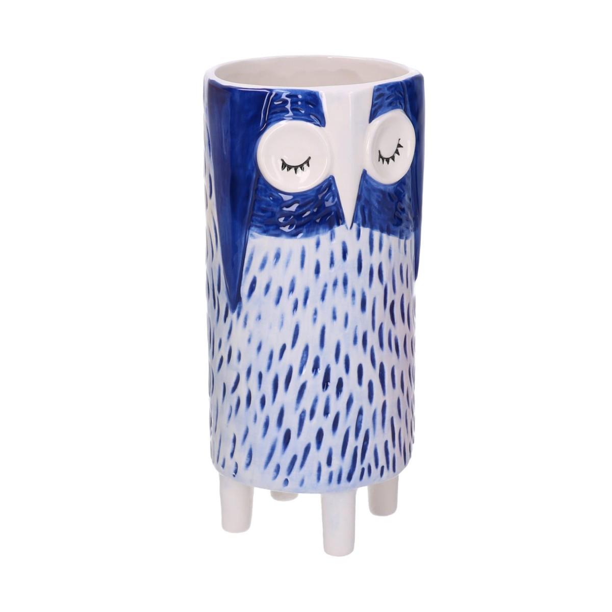 Portavaso Ceramica Gufo Blu cm.Ã?12,4h27 | Vacchetti