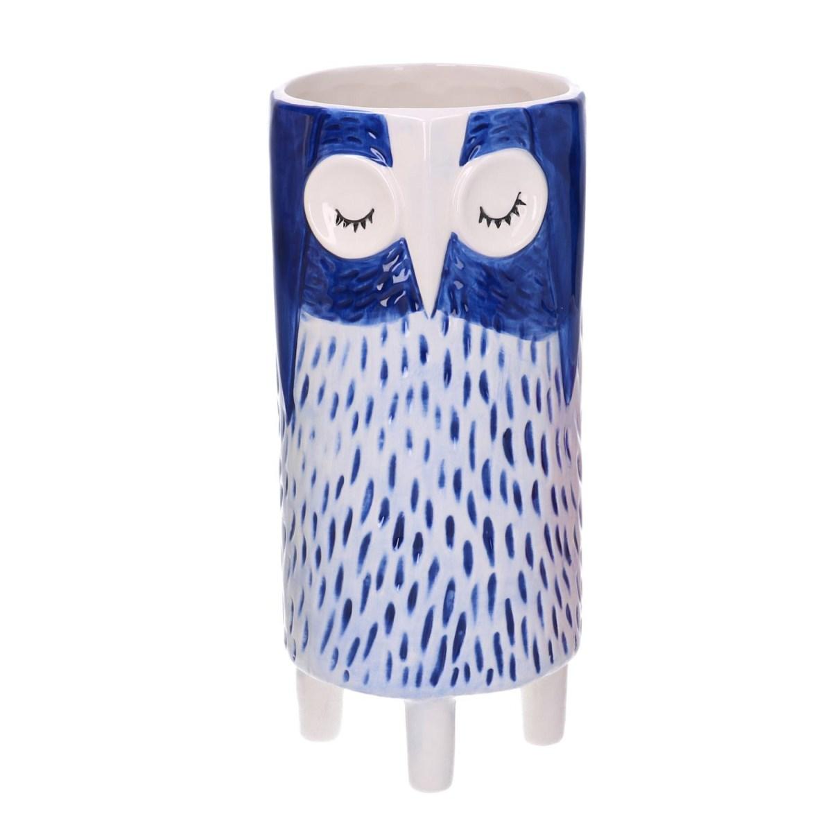 Portavaso Ceramica Gufo Blu cm.Ã?12,4h27 | Vacchetti