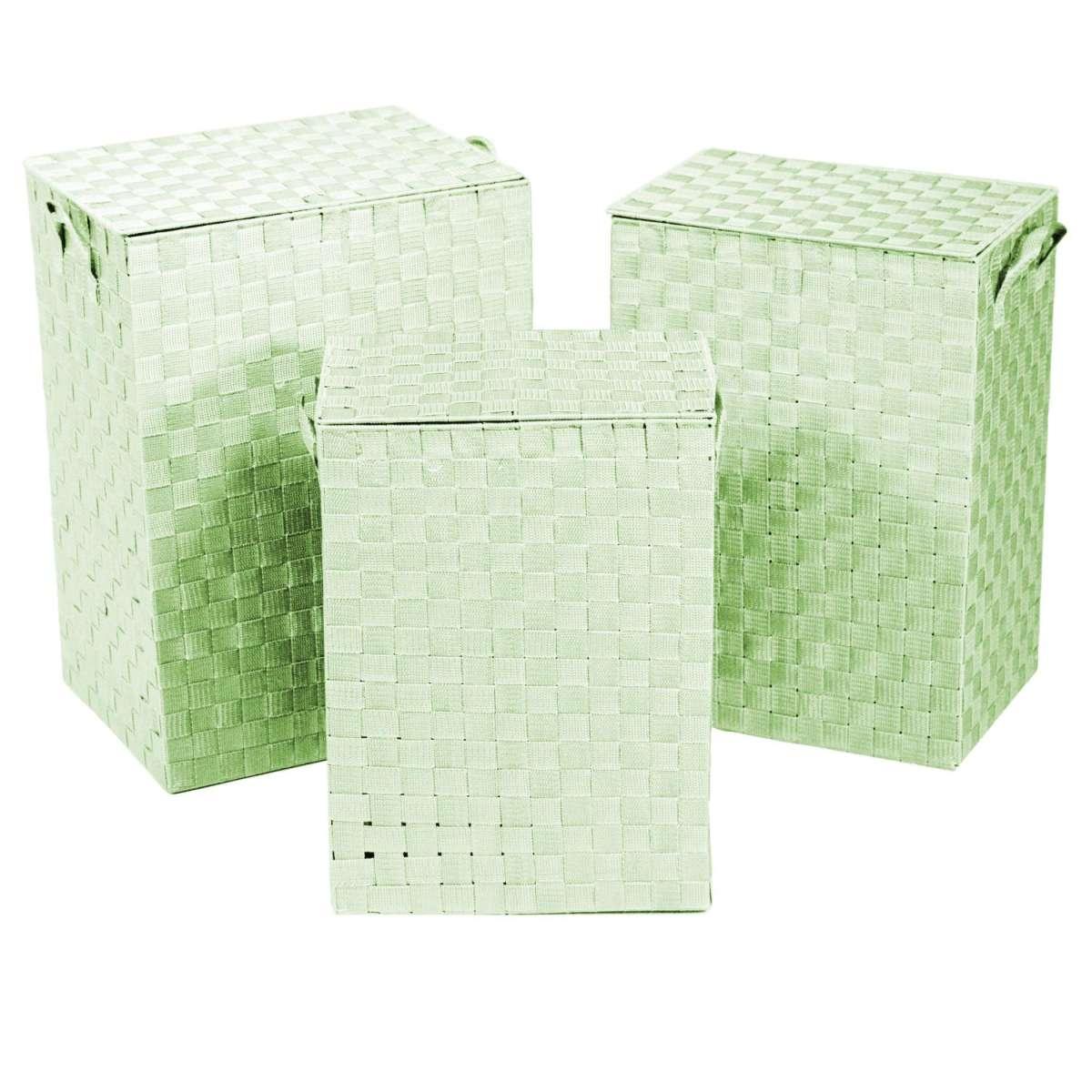 Cestone Poliestere Set pz.3 Verde Chiaro Foderato Rettangolare cm.40x30h55 | Vacchetti
