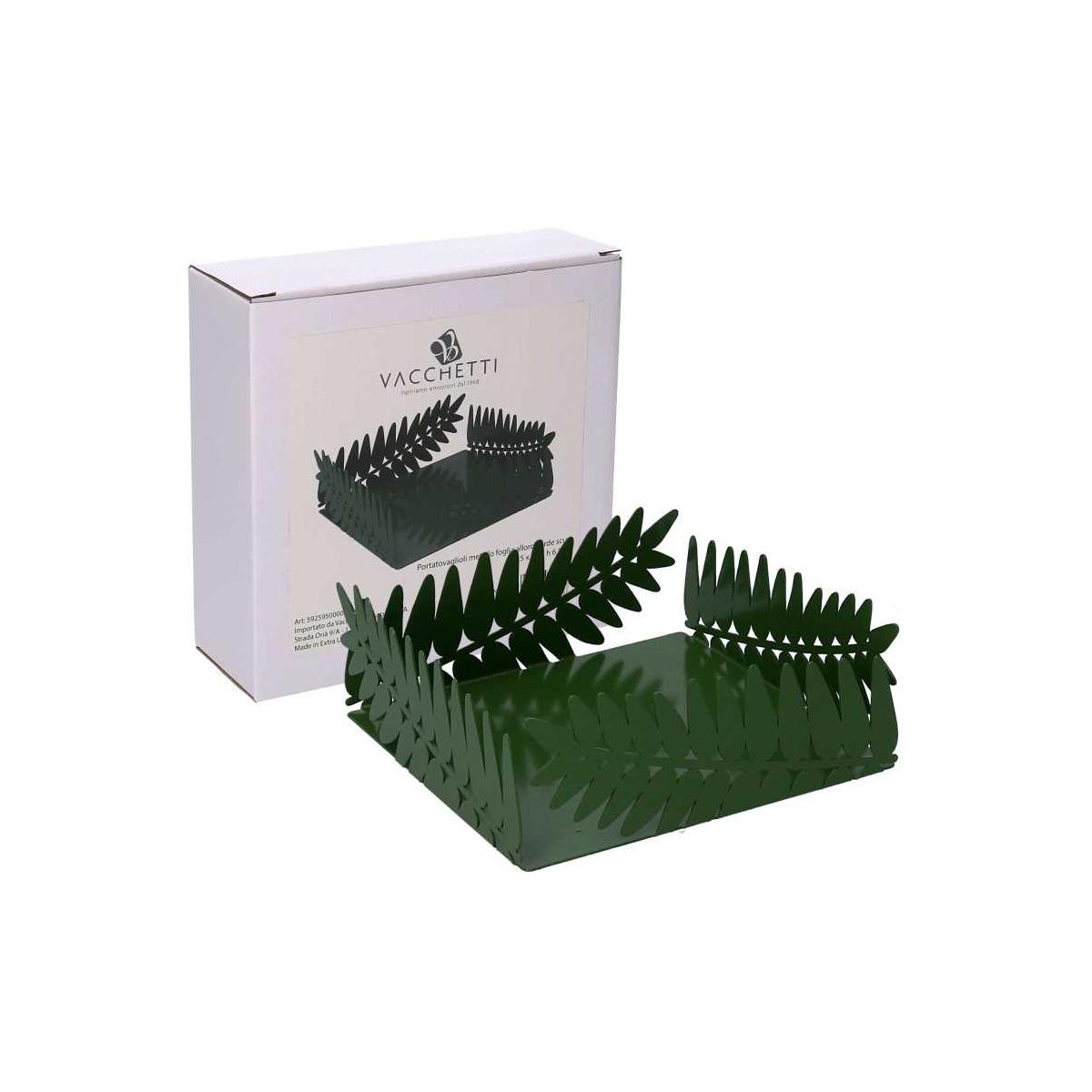 Portatovaglioli Metallo Foglia Alloro Verde Scuro Rettangolare cm.16,5x16,5h6,5 | Vacchetti