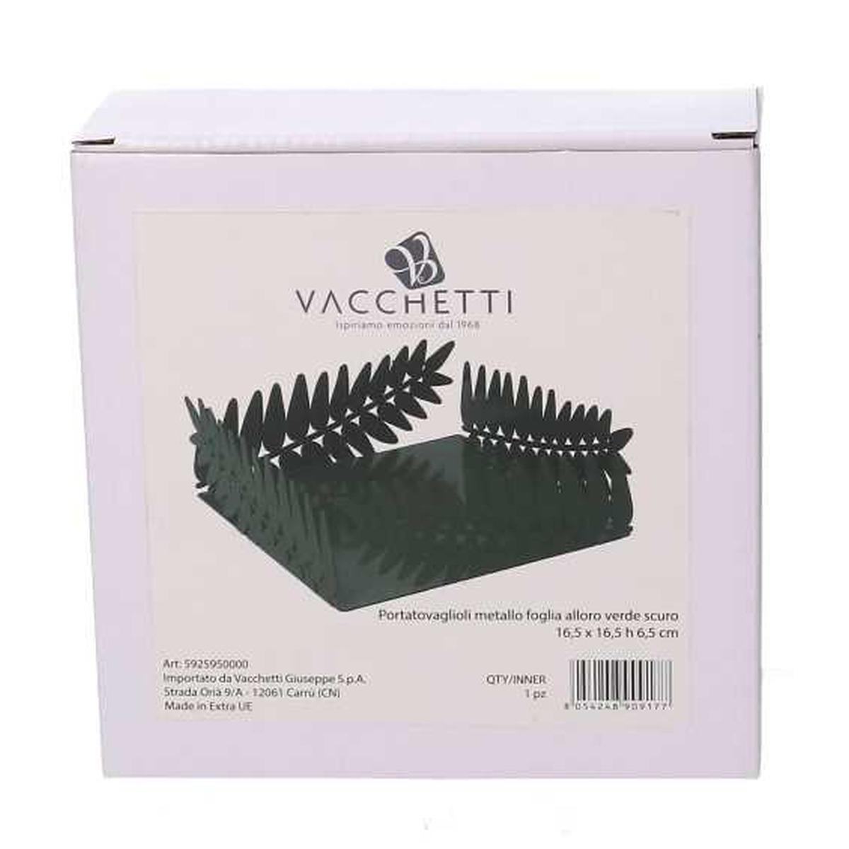 Portatovaglioli Metallo Foglia Alloro Verde Scuro Rettangolare cm.16,5x16,5h6,5 | Vacchetti