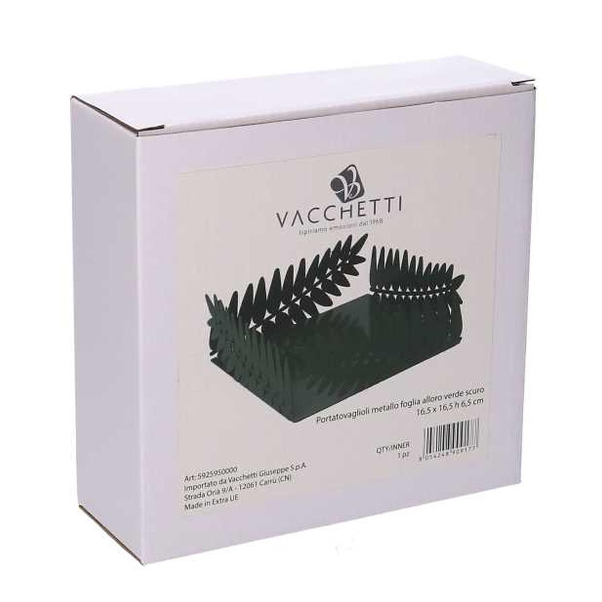 Portatovaglioli Metallo Foglia Alloro Verde Scuro Rettangolare cm.16,5x16,5h6,5 | Vacchetti