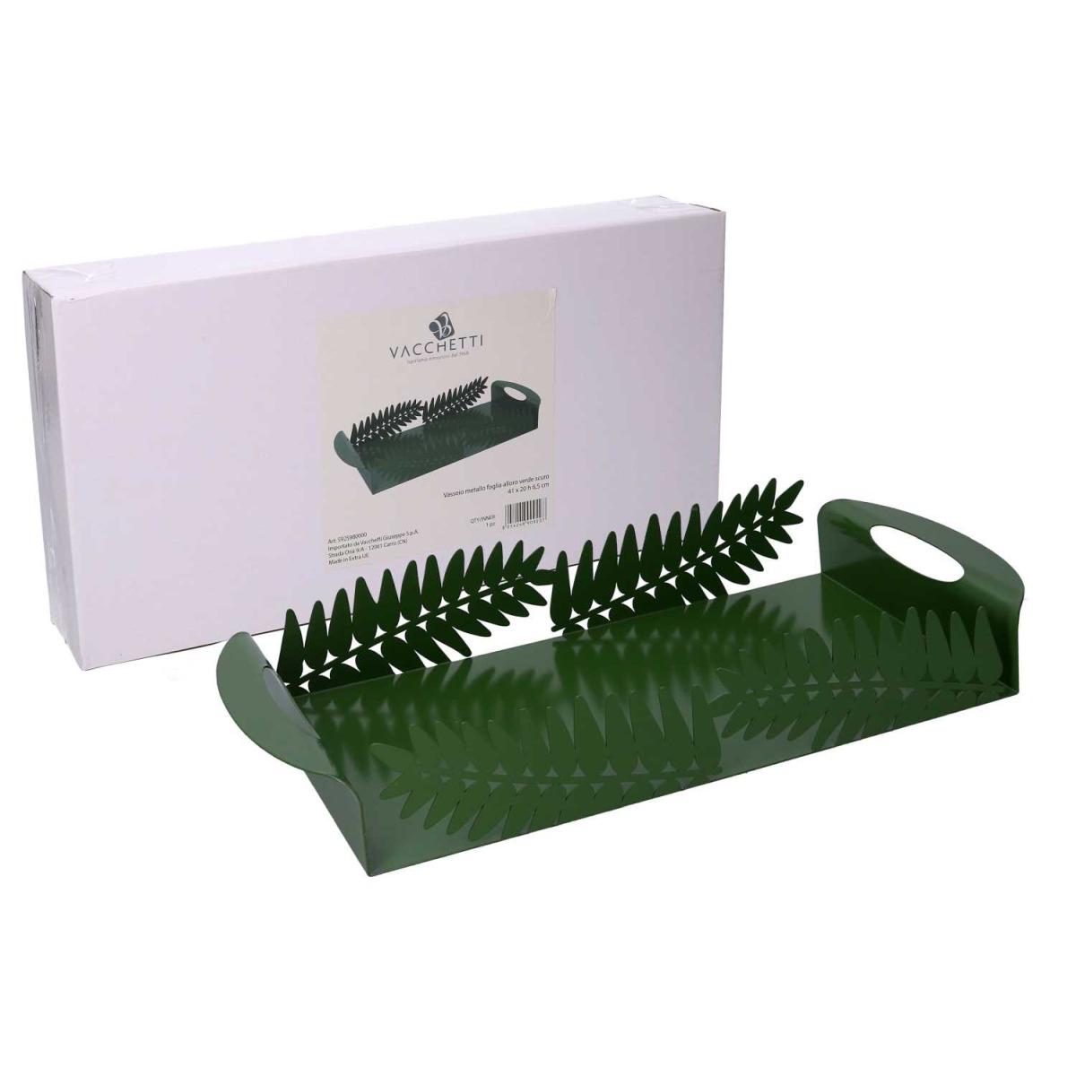 Vassoio Metallo Foglia Alloro Verde Scuro Rettangolare cm.41x20h6,5 | Vacchetti
