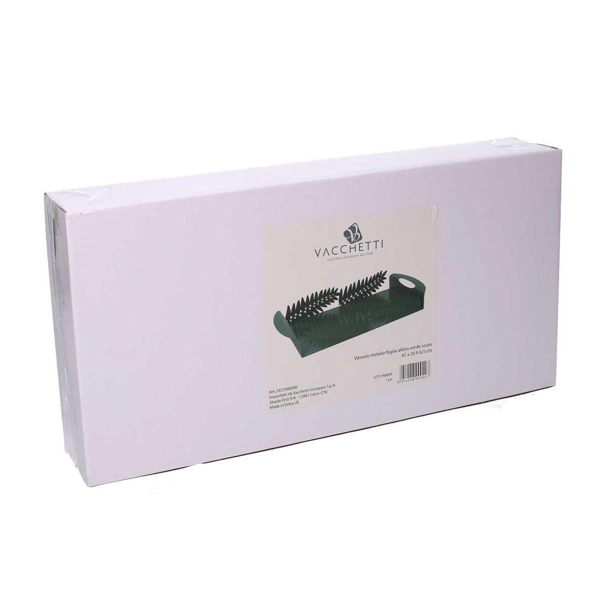 Vassoio Metallo Foglia Alloro Verde Scuro Rettangolare cm.41x20h6,5 | Vacchetti