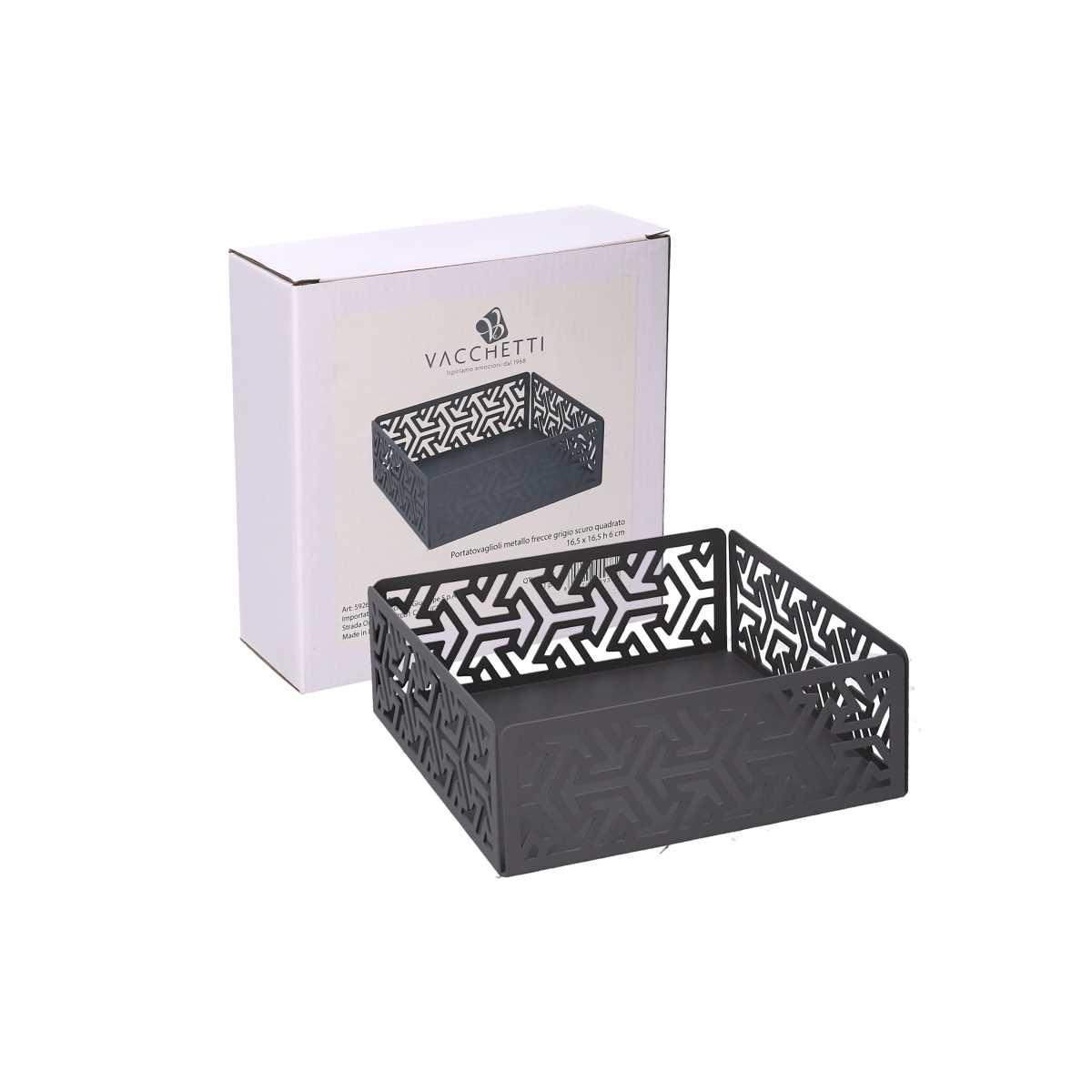 Portatovaglioli Metallo Frecce Grigio Quadrato cm.16,5x16,5x6 | Vacchetti