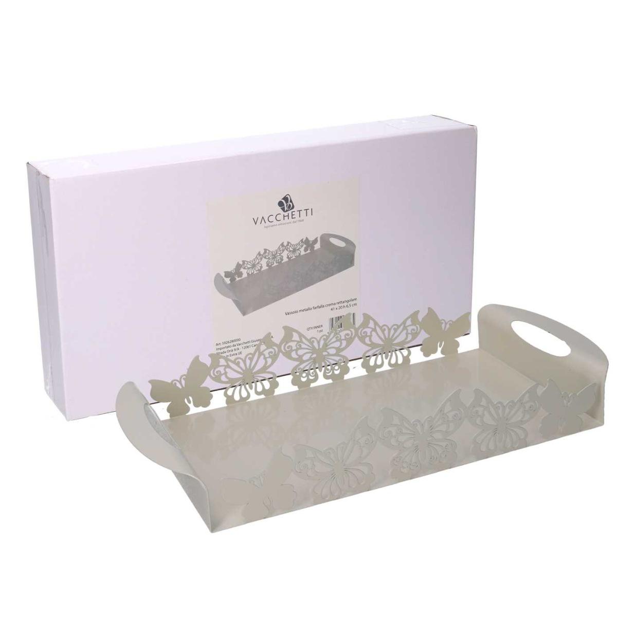 Vassoio Metallo Farfalla Crema Rettangolare cm.41x20h6,5 | Vacchetti
