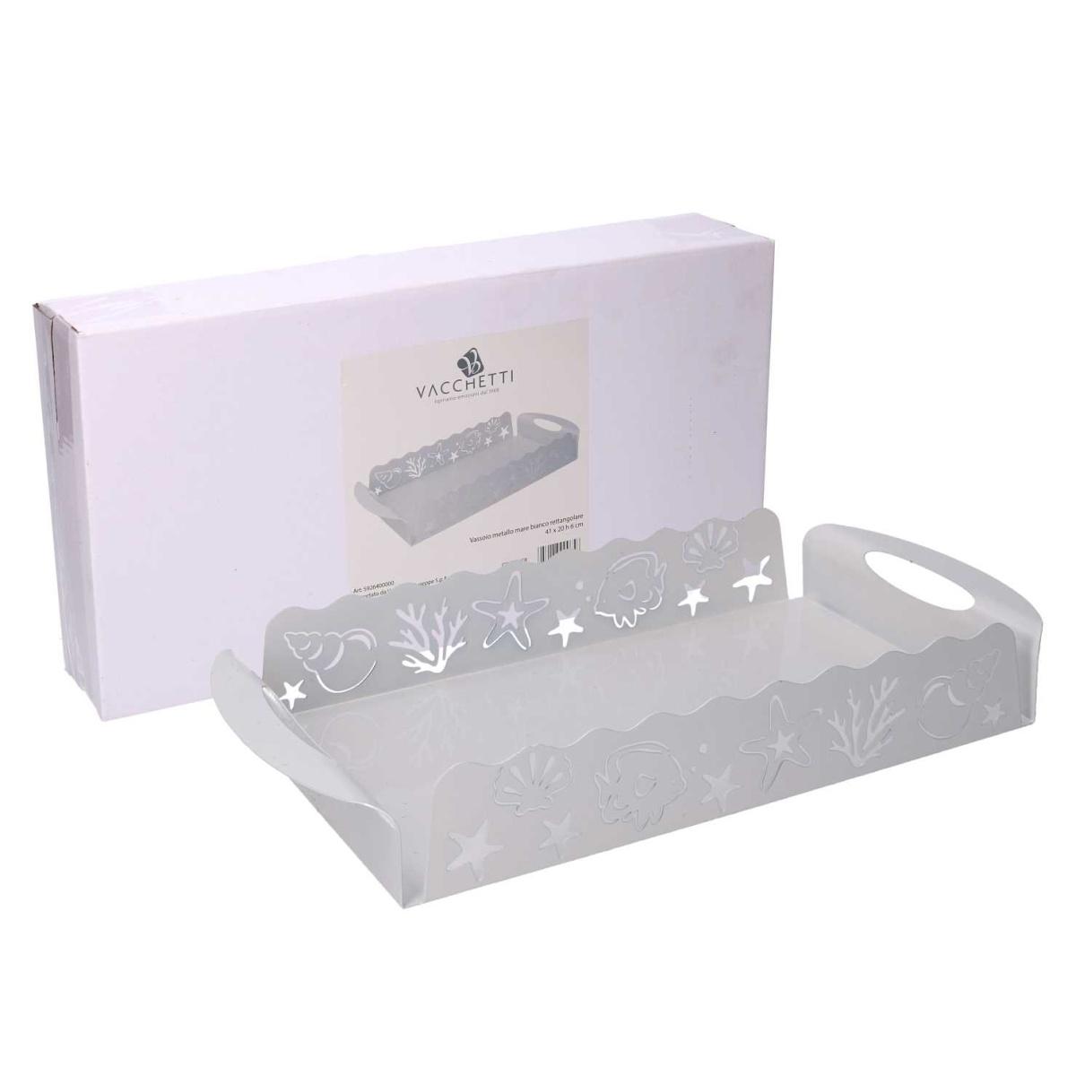 Vassoio Metallo Mare Bianco Rettangolare cm.41x20h6 | Vacchetti