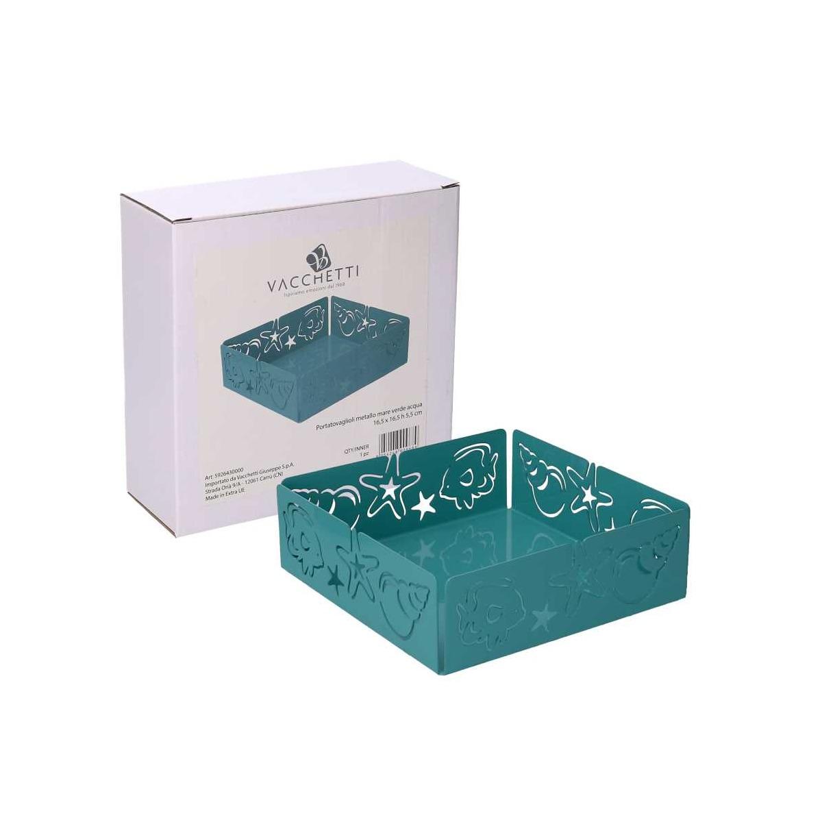 Portatovaglioli Metallo Mare Verde Acqua Quadrato cm.16,5x16,5x5,5 | Vacchetti