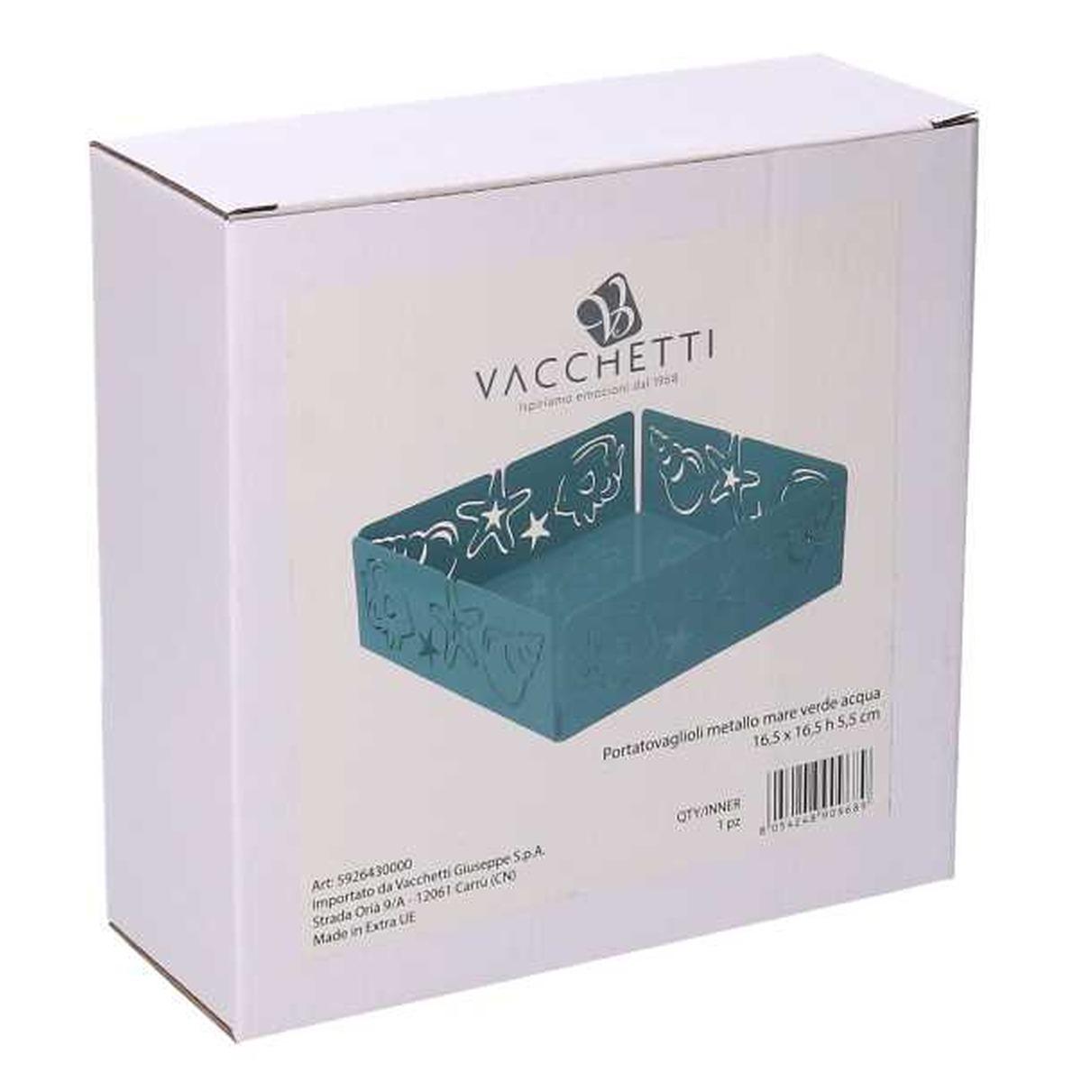 Portatovaglioli Metallo Mare Verde Acqua Quadrato cm.16,5x16,5x5,5 | Vacchetti