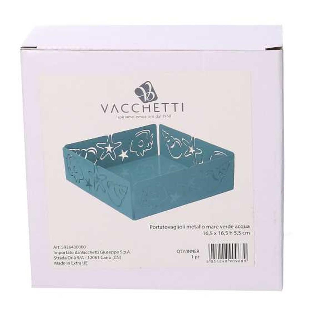 Portatovaglioli Metallo Mare Verde Acqua Quadrato cm.16,5x16,5x5,5 | Vacchetti